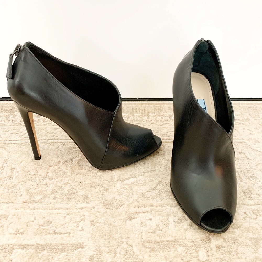 Prada Asymmetric Peep Toe Bootie Size 36.5